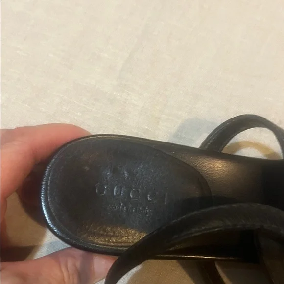 Gucci Black Leather Sandals with Silver Accents - Picture 2 of 9